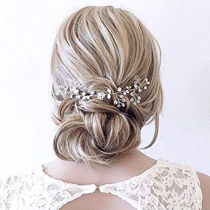 Unicra Bride Crystal Wedding Hair Vine Silver Flower Bridal Hair Piece Simple Bead Hair Accessories for Women and Girls - Image 3